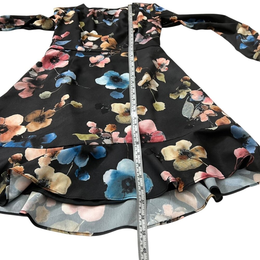 Anthropologie Hutch Shea Floral Mini Dress Black 6 Long Sleeve Ruffle Romantic - Picture 16 of 16